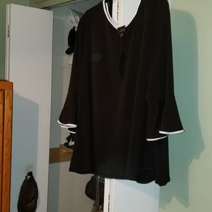 Black with white trim bell sleeve top